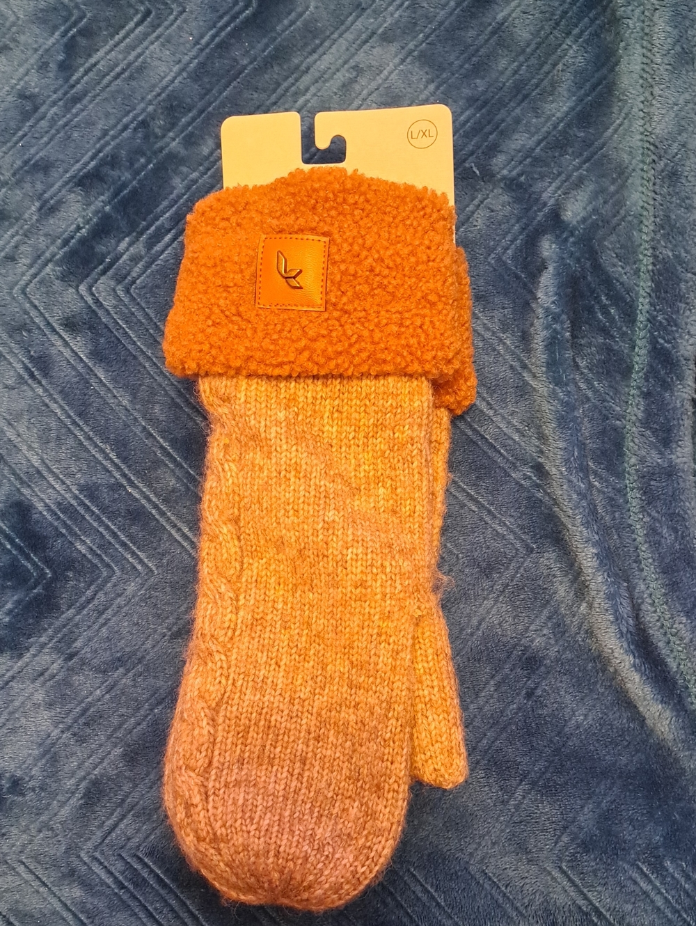 Koolaburra Orange Women's Knit Mittens with Sherpa Cuff - L/XL